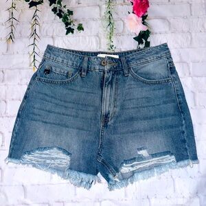 Cancan high-rise frayed mom shorts